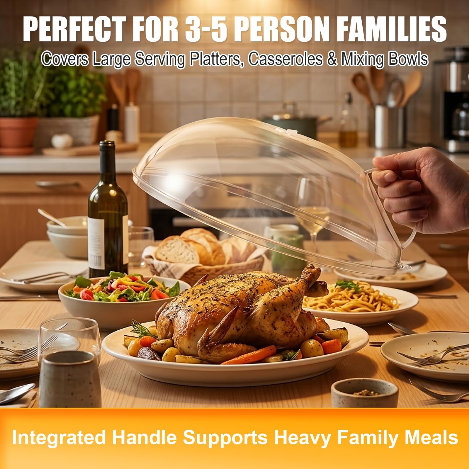 Cubierta para salpicaduras de microondas para alimentos de 12 pulgadas, tapa grande transparente para microondas con asa, cubierta para servir platos esenciales para la cocina del hogar, sin