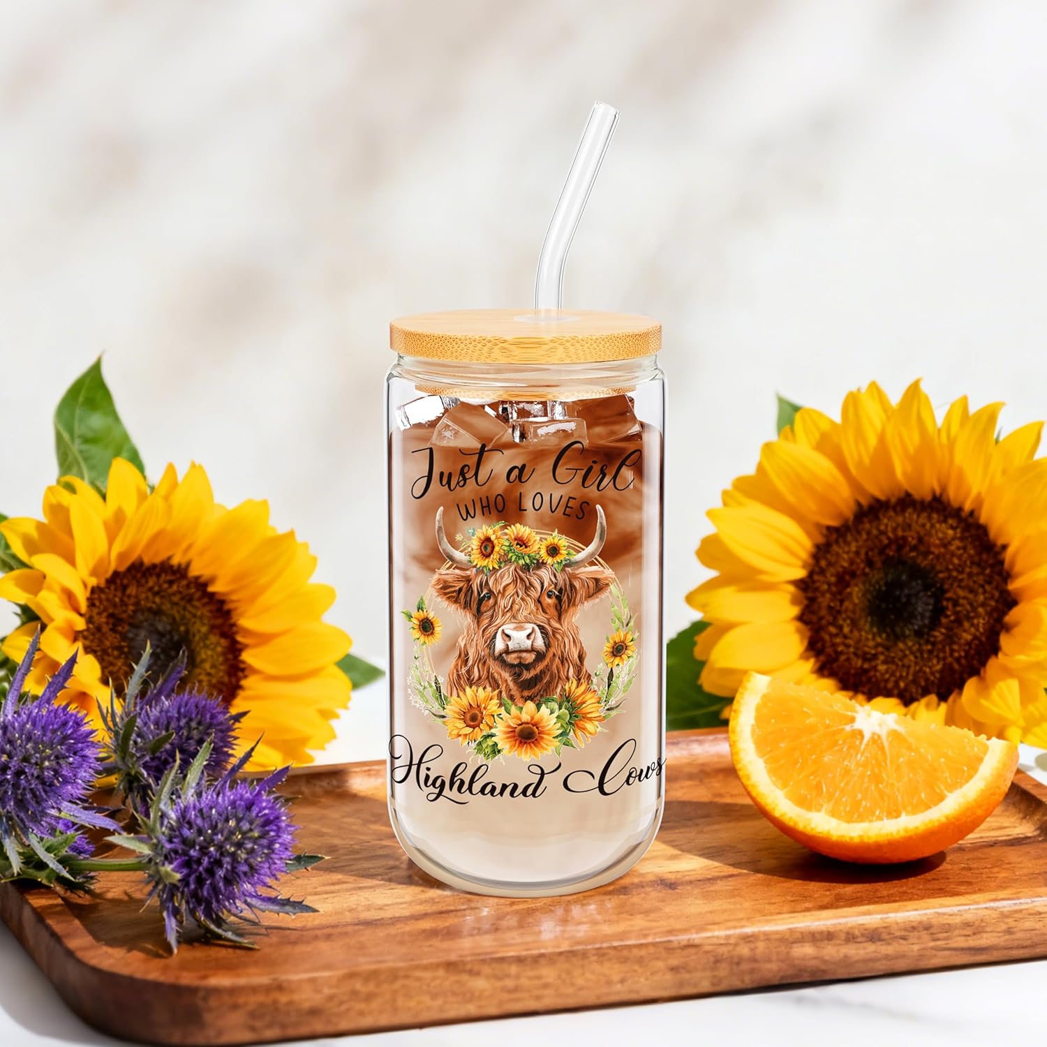 Highland Cow Gifts for Women Highland Cow Stuff Set - 16oz Glass Cup Tumbler Makeup Bag Canvas Tote Bag Hair Claw Clips Socks Ballpoint Pens Necklace Earrings for Cows Lovers Birthday Christmas Gift - Image 3