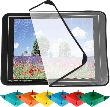 Puzzle Board, 1000 Pieces Portable Puzzle Mat, 32"x22" Jigsaw Puzzle Table for Adults, Board Table with Non-Slip Felt Tabletop, Easy Move and Store 6 Puzzle Sorting Trays & 1 Clear Cover