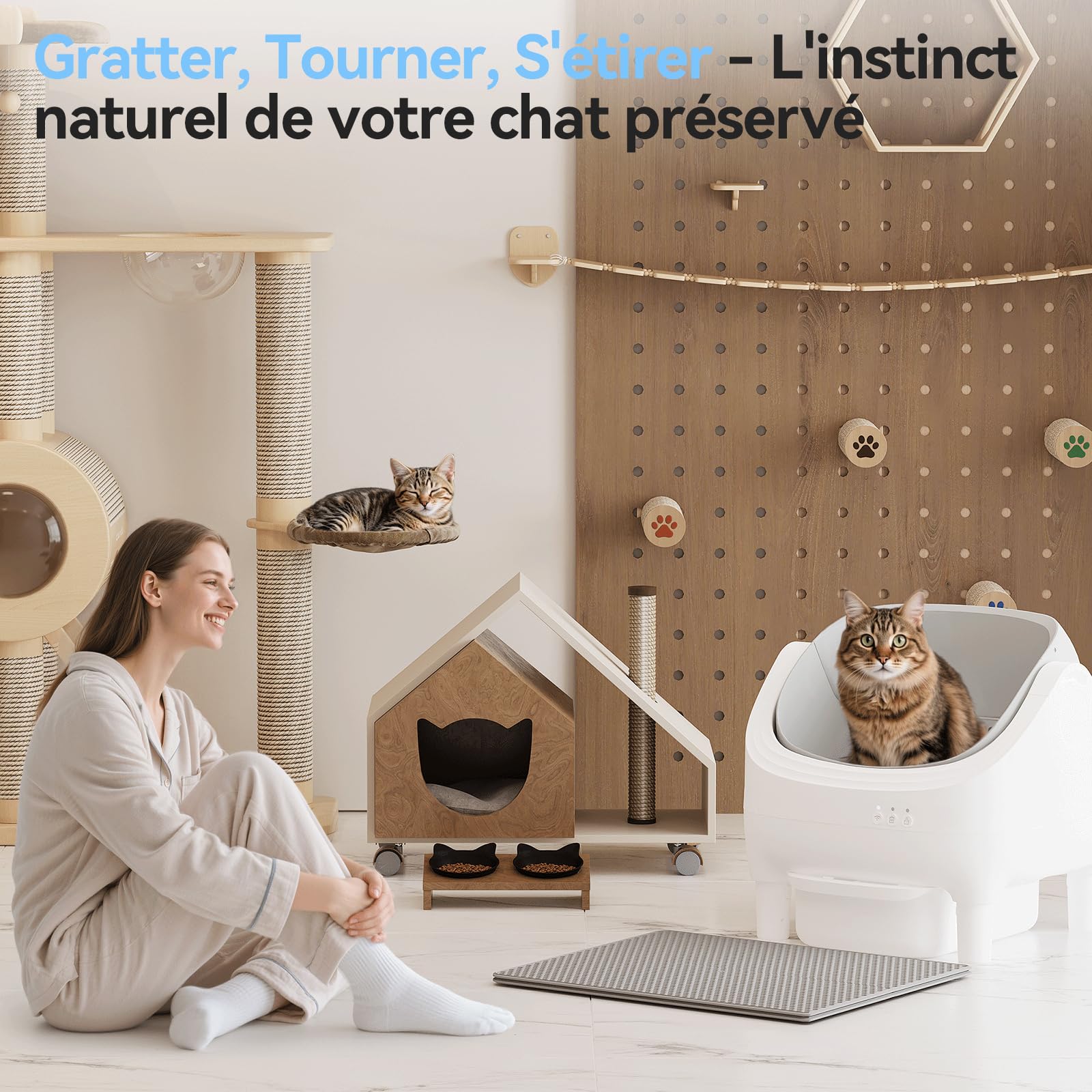 Lettiera Gatto Autopulente aperta, controllabile via APP. Formato XXL, dotata di serbatoio rifiuti da 12L per un ciclo di autopulizia di 15 giorni, Lettiera Autopulente per Gatti per più gatti.