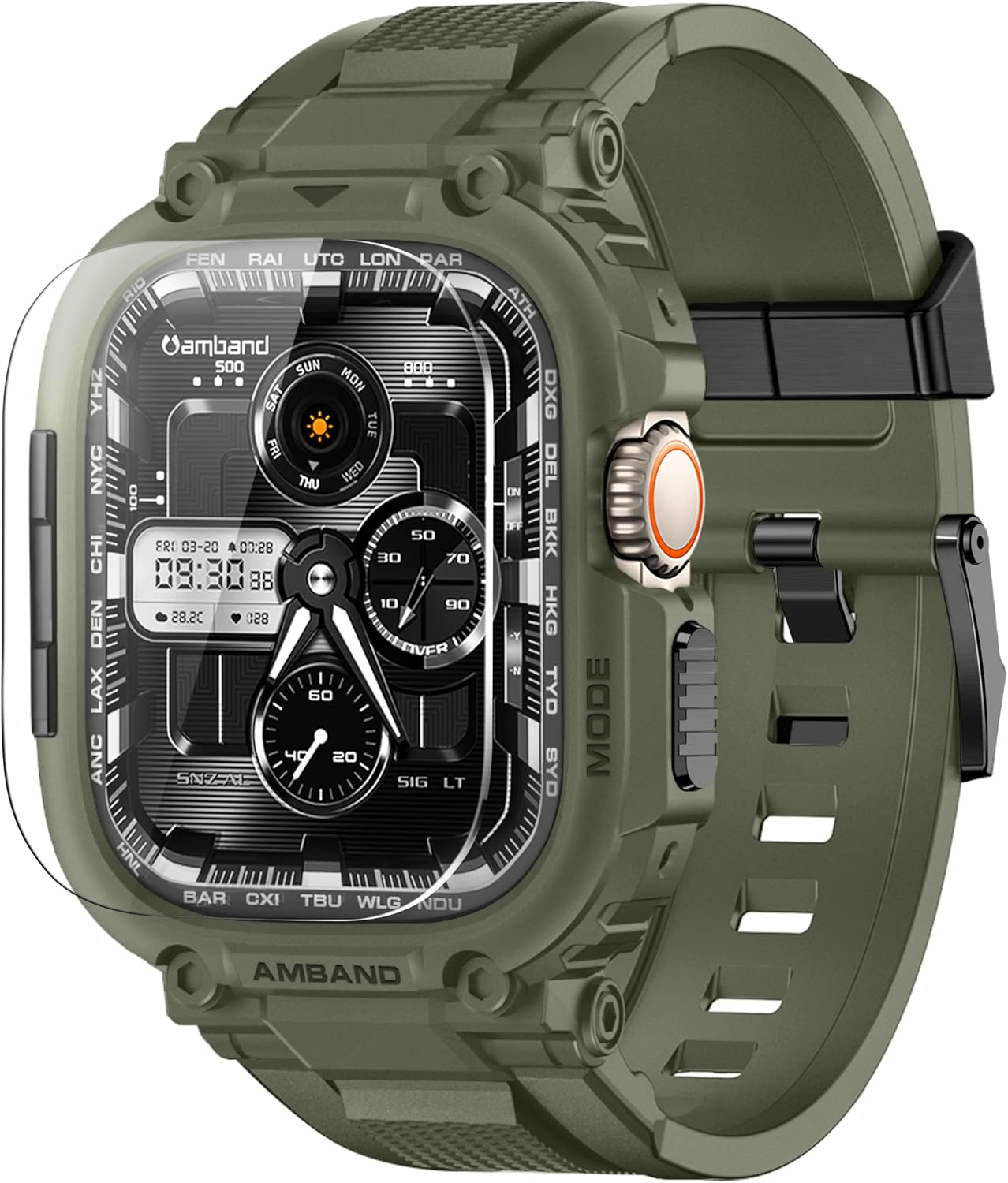 amBand M1 Sport Case Band for Apple Watch Ultra 3/2/1 & SE 3/2/1 & Series 11 10 9 8 7 6 5 4 3 49mm 46mm 45mm 44mm 42mm 41mm 40mm 38mm, Shockproof & Scratch Resistant Rugged Bumper for Men Army Green 49mm for Ultra 3/2/1