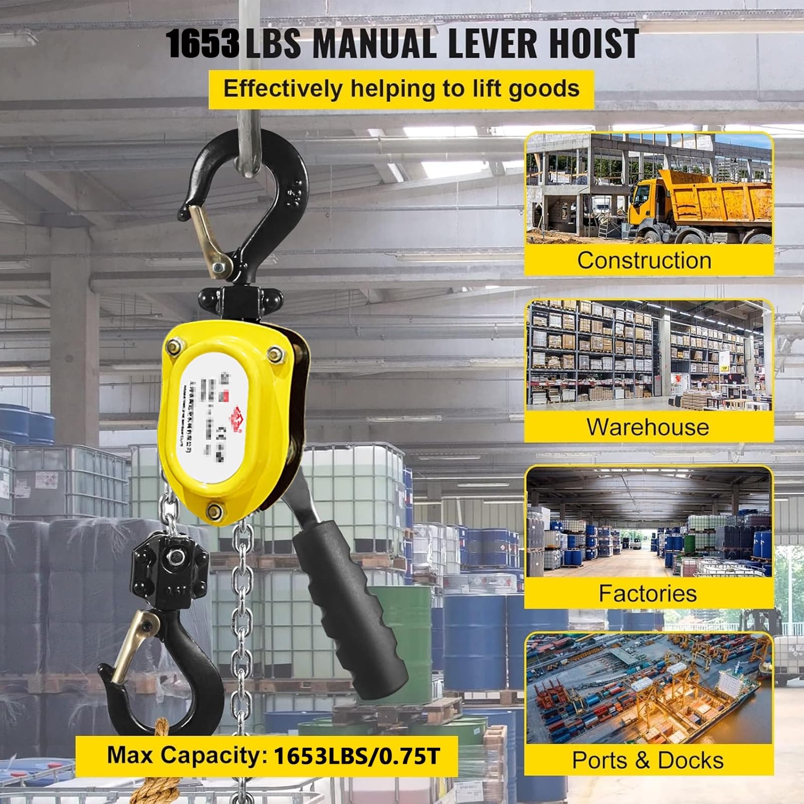 1,5 Tonnen manueller Hebel-Block-Kettenzug, Ratschenheber-Abzieher für industrielle und landwirtschaftliche Nutzung, tragbar, 1,5 kg Kapazität, müheloses Heben