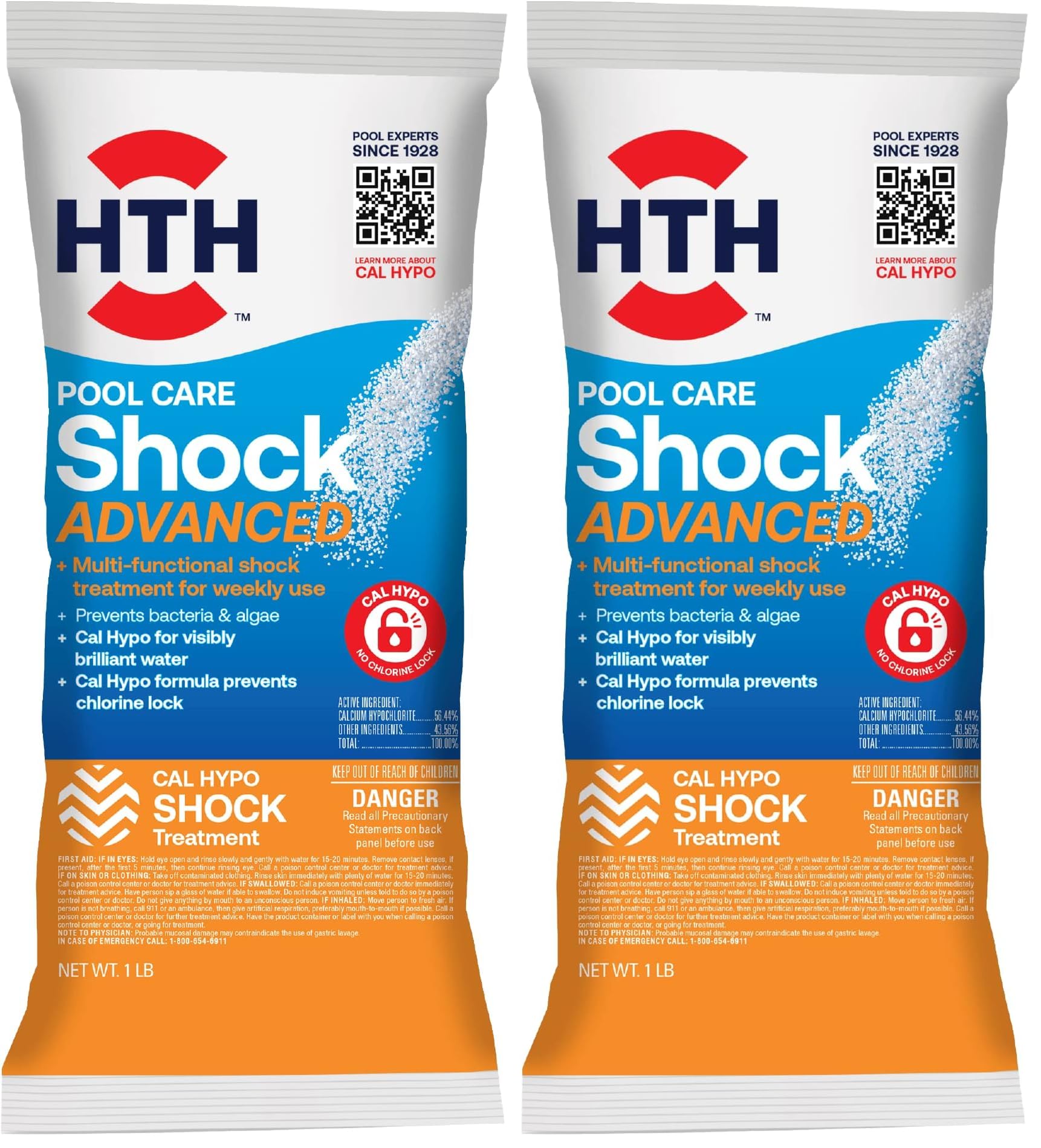HTH Pool Shock, Cal Hypo Formula | Swimming Pool Care | 1lb | Pack of 2 | Advanced
