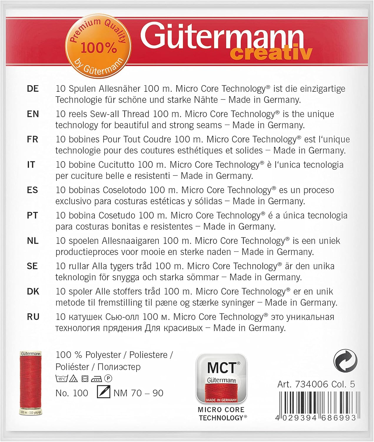 Gutermann Thread Set: Sew-All: 10 x 100m: Assorted Brights