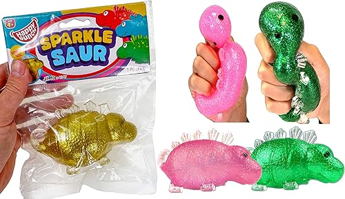 Miniatura 2 de Bola para ansiedad brillante de dinosaurio llena de purpurina (4 dinosaurios), bola de dinosaurio elástica para aliviar el estrés, juguete para