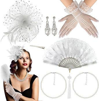 Mototo 6 Set Fascinator Hats للنساء مجموعة قفازات حفلات الشاي تشمل القبعات الشبكية قفازات الدانتيل قلادة اللؤلؤ حلق للنساء