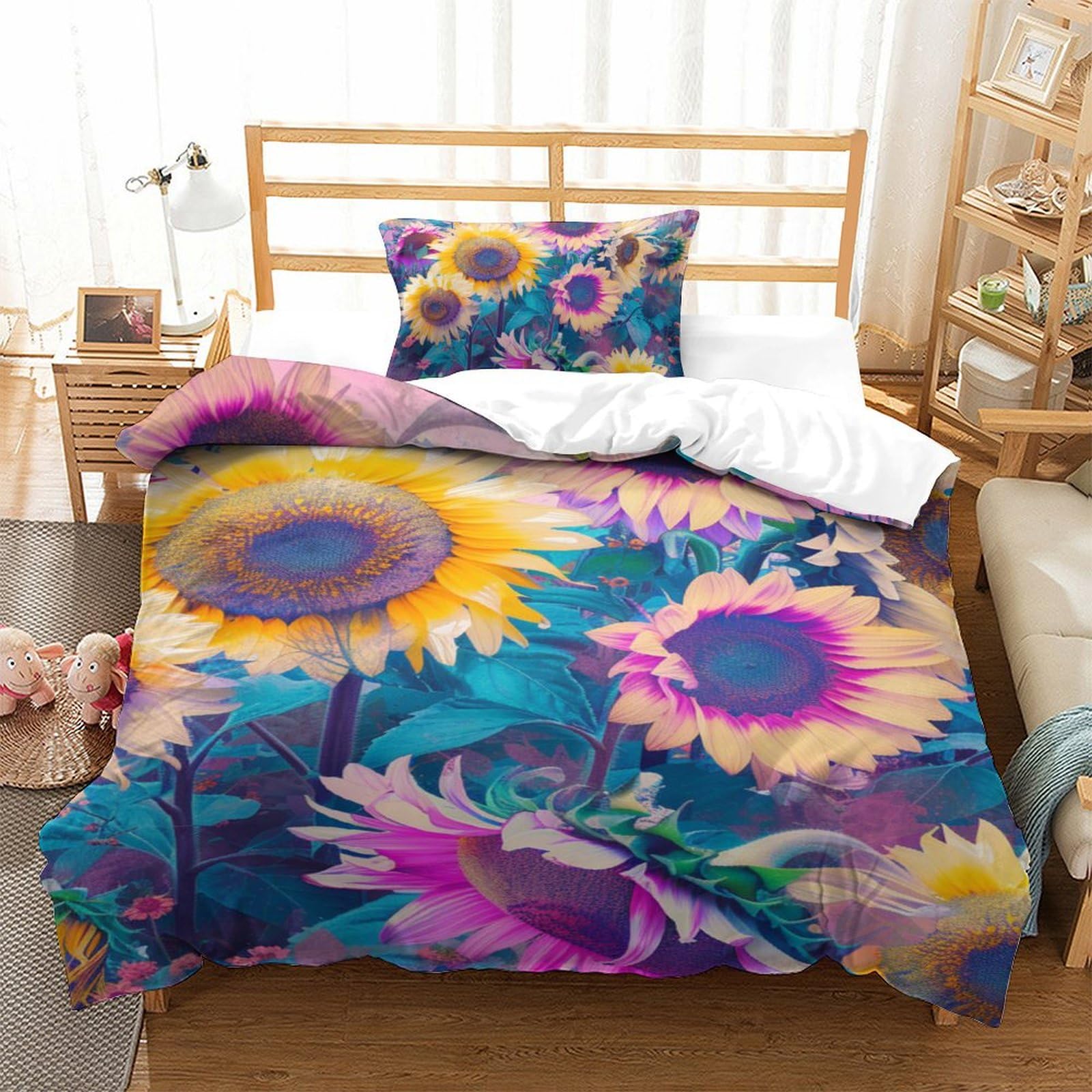 Housse de couette respirante tournesol 3D microfibre douce single