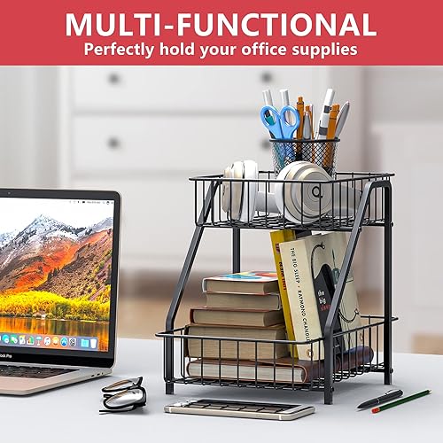 Miniatura 8 de MaraFansie Cesta de frutas de 2 niveles para encimera, frutero, pan, soporte para verduras, soporte de almacenamiento de gran capacidad, color negro