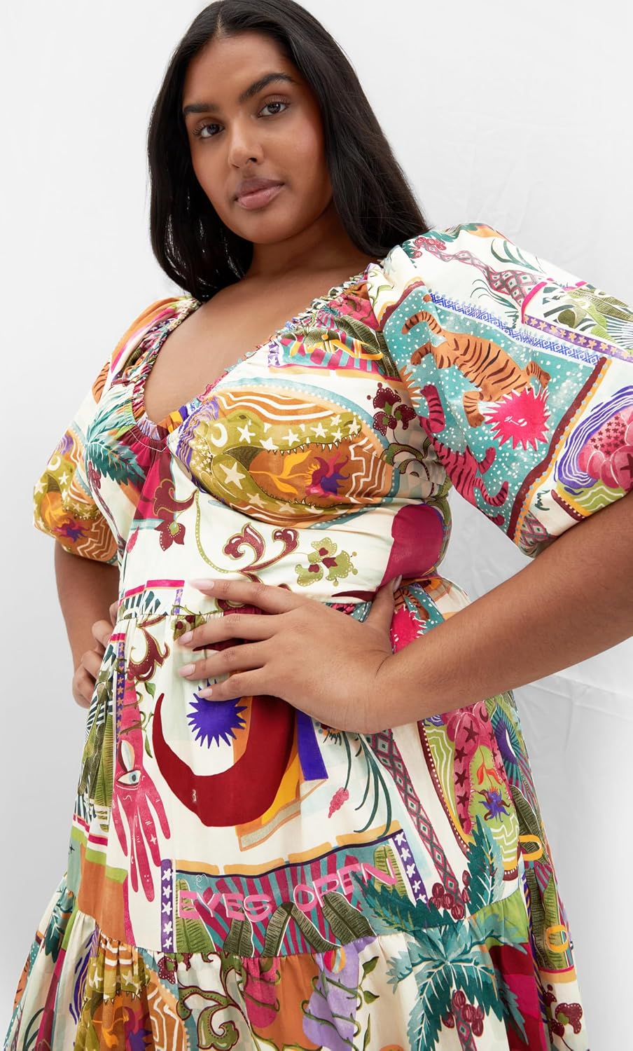 City Chic Plus Size Dress - Simona Print Puff Sleeve