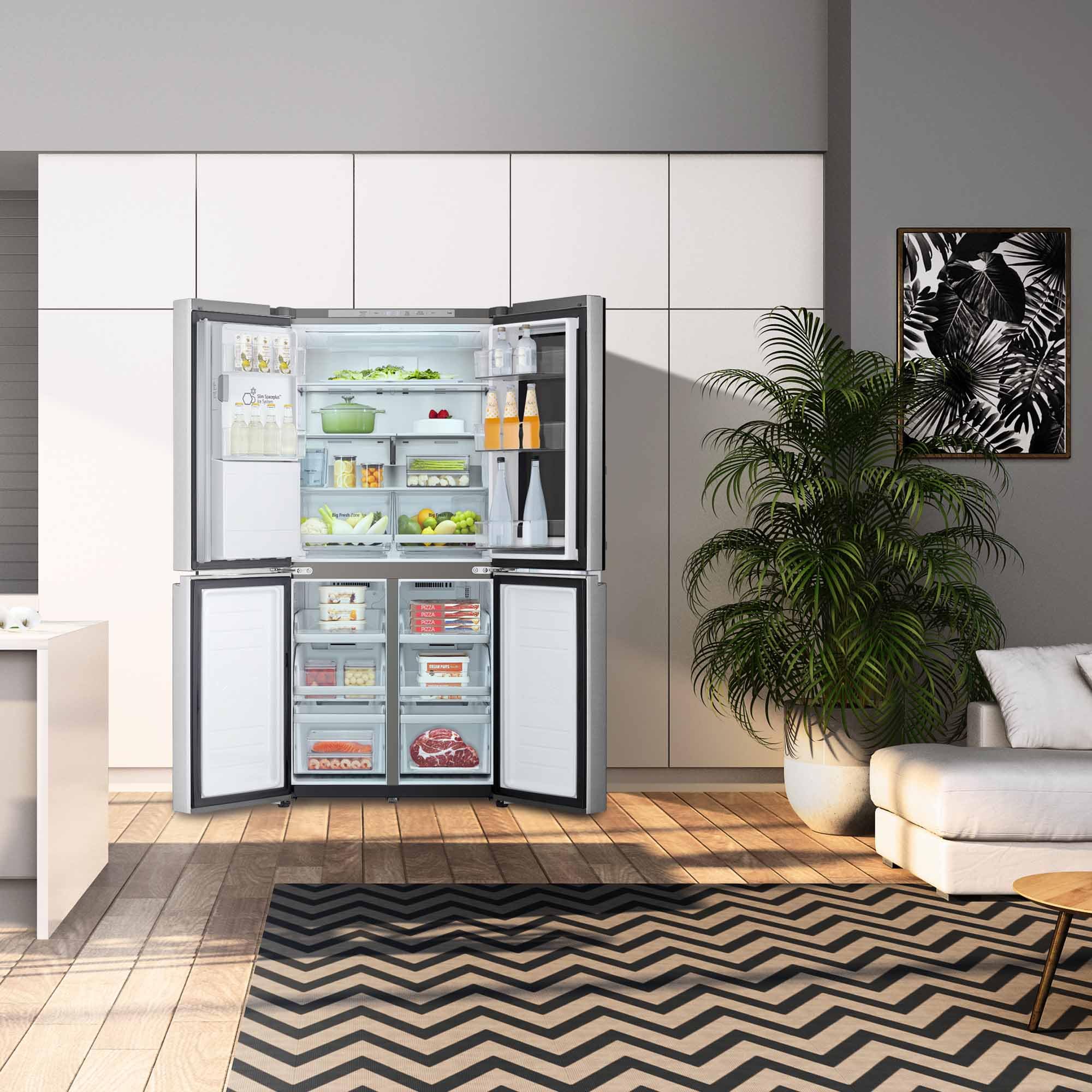 LG GMG861MBAE - Frigorífico American Combi InstaView, Clasificación E, 508 L, Door Cooling, Linear Cooling, UVNano, 1,80 m, Acero texturizado antihuellas