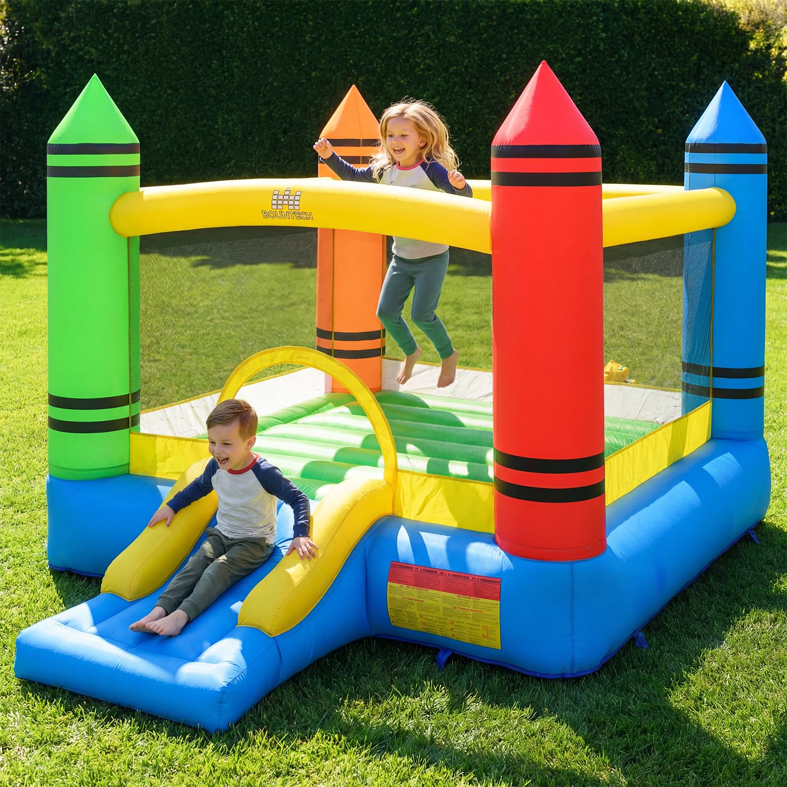 COSTWAY Castello Gonfiabile per Bambini, Casa Gonfiabile con Salto e Scivolo, Borsa di Trasporto e Kit di Riparazione, per 2 Bambini 3-12 Anni, Adatto per Esterno e Interno