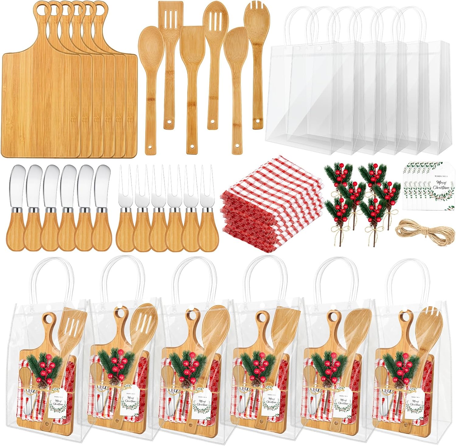 6 Set Christmas Gifts Kitchen Utensils Set Bamboo Spatula Mini Cheese Board Tag for Christmas Holiday Gift Kitchen utensils