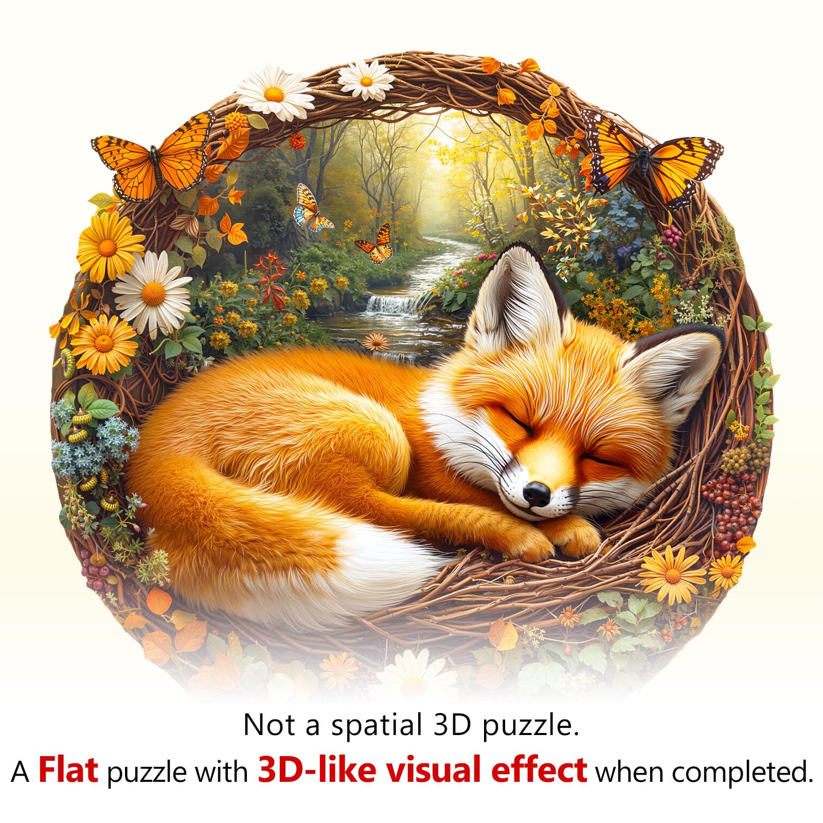 Drewniane puzzle dla dorosłych leniwy mały lis - 200 elementów, okrągłe puzzle, pudełko na prezent, dekoracja ścienna (dorośli/dzieci)