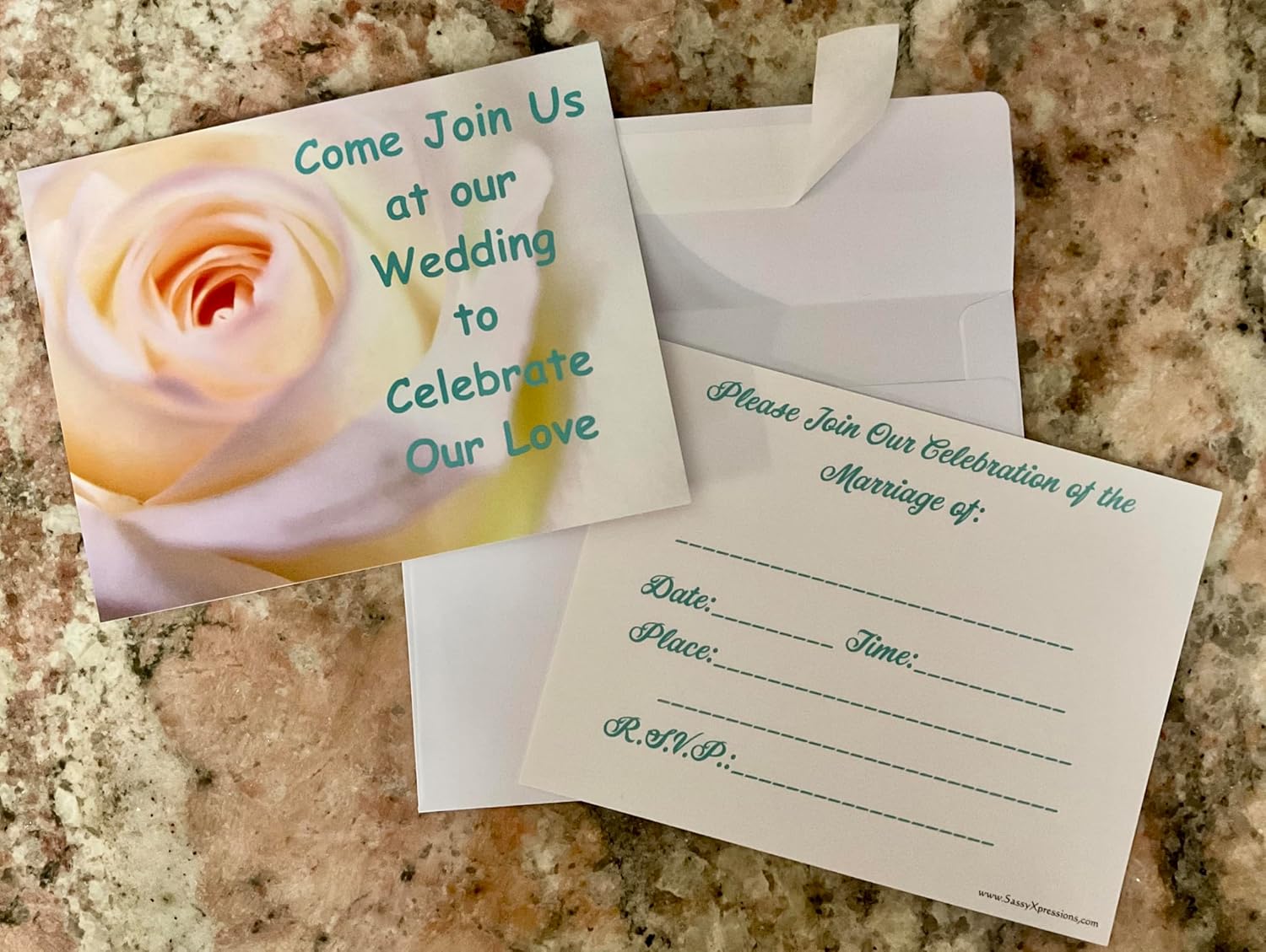 SassyXpressions ウェディング招待状 ローズデザイン 5.5 x 4.25インチ 記入カード セルフシール封筒付き 2