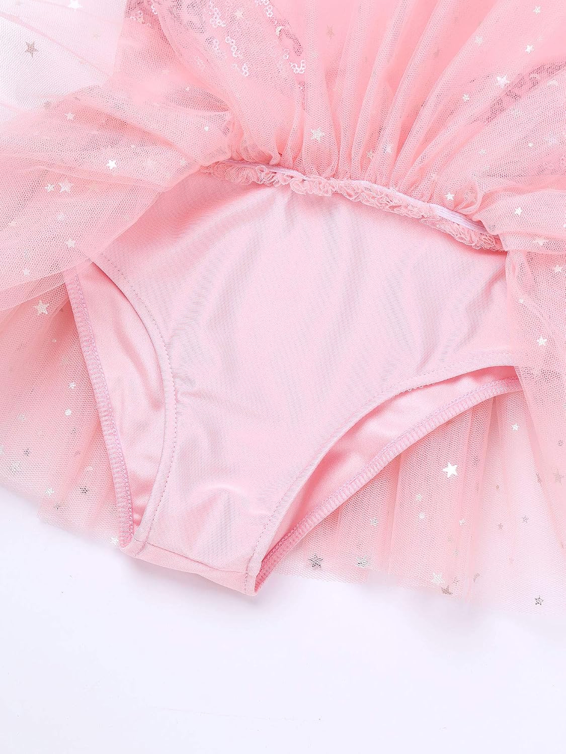 FEESHOW Girls Sparkly Sequins V-Neck Dance Dress Leotard Kids Short Sleeve Tuinic with Mash Tutu Skirt Ballet Coustumes