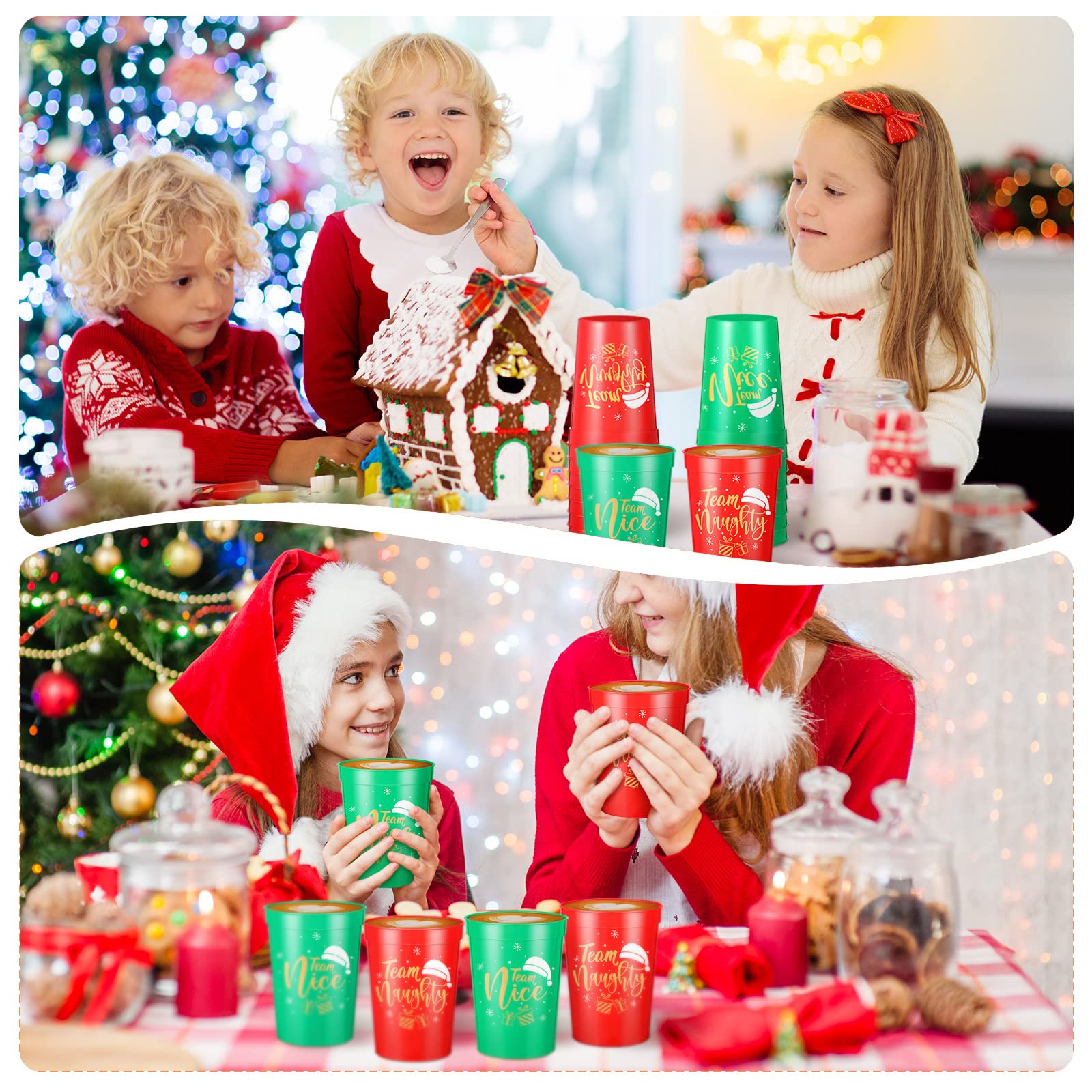 32 Stück Weihnachts-Partybecher, 473 ml, wiederverwendbar, Weihnachtsstadionbecher, spülmaschinenfest, Kunststoffbecher, ideal für Weihnachtsfeier, Zubehör (3 Stile)