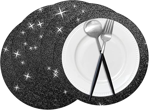50 manteles individuales de papel con purpurina negra de 14 pulgadas, redondos, desechables, manteles individuales decorativos para bodas,