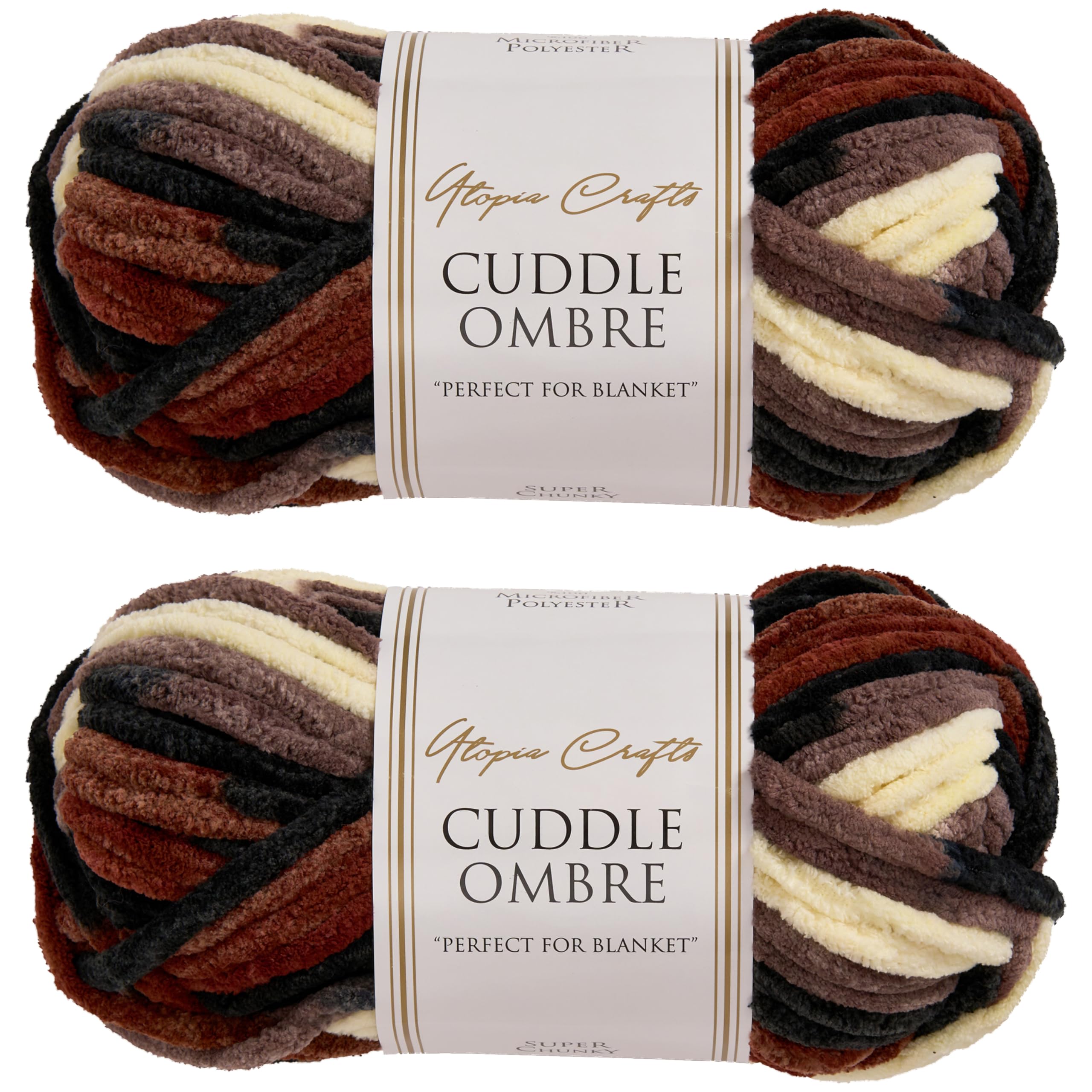 Utopia Crafts Cuddle Ombre Super Chunky Chenille Soft Yarn for Knitting and Crochet (Cappucino Blend, 2X 100g)