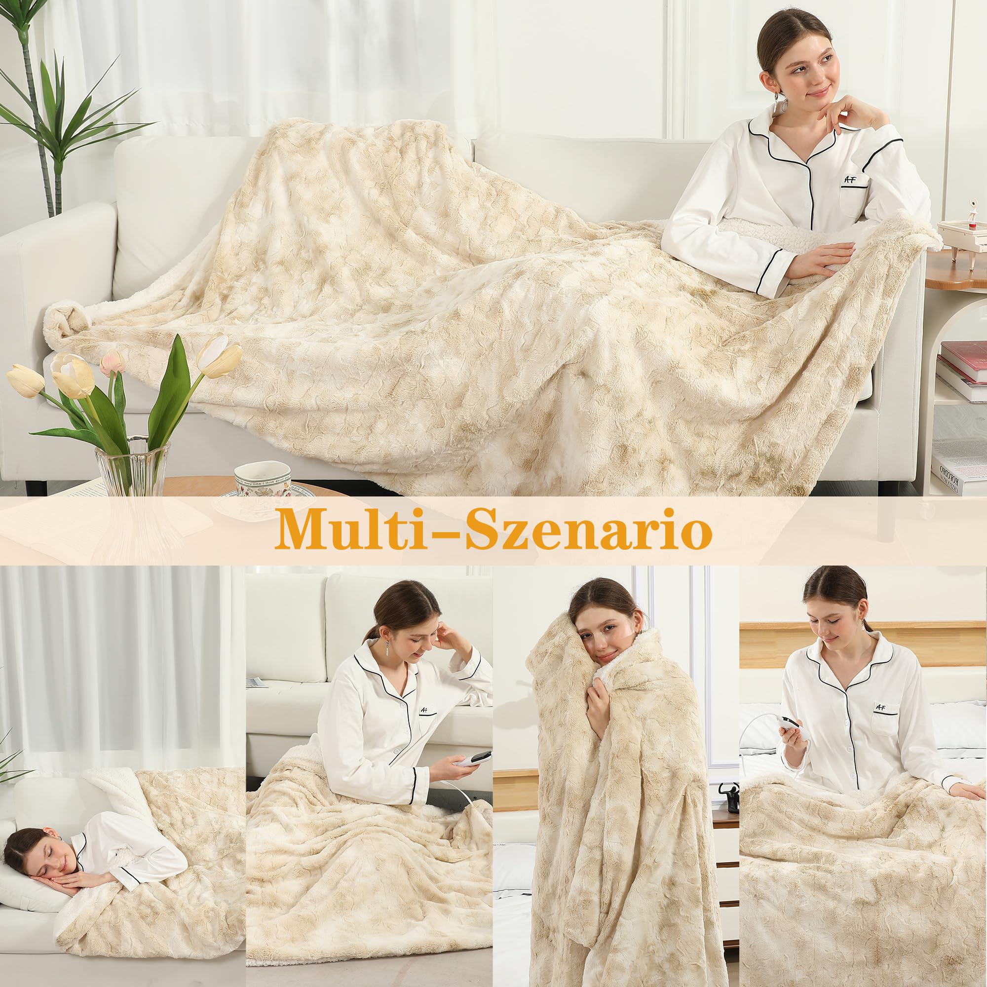 COZYTY Manta térmica con apagado automático, 130 x 180 cm, 6 niveles de calor y apagado automático de 10 horas, protección contra sobrecalentamiento, lavable a máquina, manta térmica de forro polar