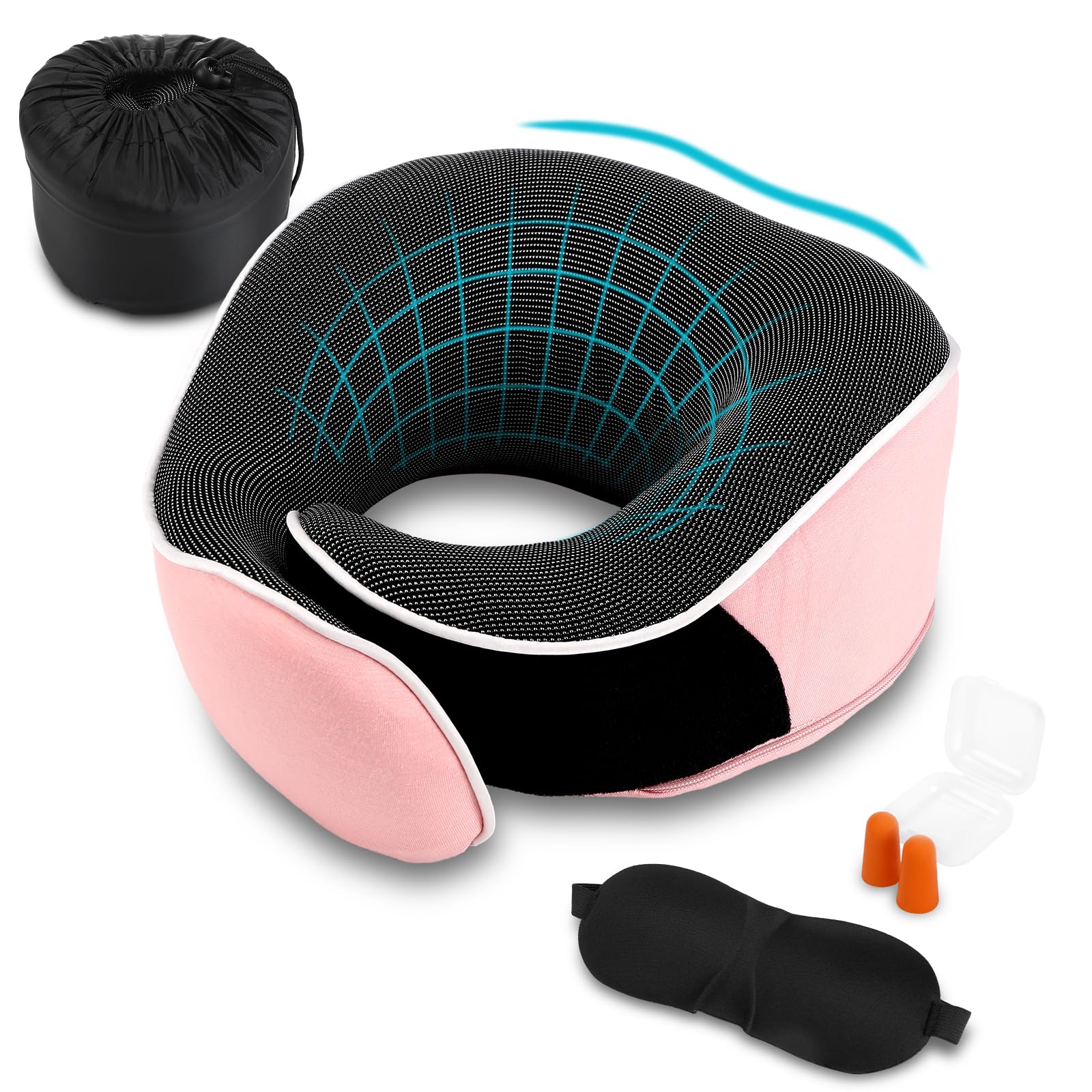 Collazoey Oreiller De Nuque Voyage Mousse Mémoire + Masque Yeux Et Bouchons Oreilles - Gris Foncé