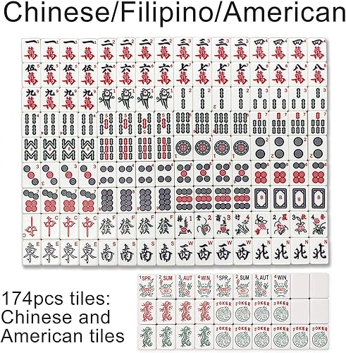 Miniatura 3 de USA MJ - Posavasos de mesa estilo mahjong chinofilipinosamericano plegable automático ultra fino con 4 cajones ruedas viene con 2 juegos de azulejos