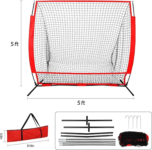 Miniatura 3 de Nova Microdermabrasion Red de béisbol y sóftbol de 5 x 5 pies con marco de arco, camiseta de bateo, red de práctica portátil para golpear y lanzar