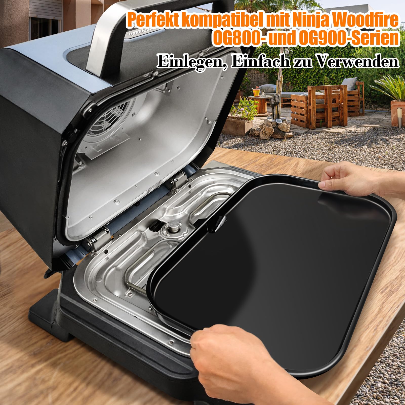 GFTIME Gusseiserne Grillplatte für Ninja Woodfire Pro XL, OG800 und OG900 Serie (OG850/OG901), Outdoor Flachgrillplatte mit Ölöffnung, Keramikbeschichtung, Einsatz, Schwarz