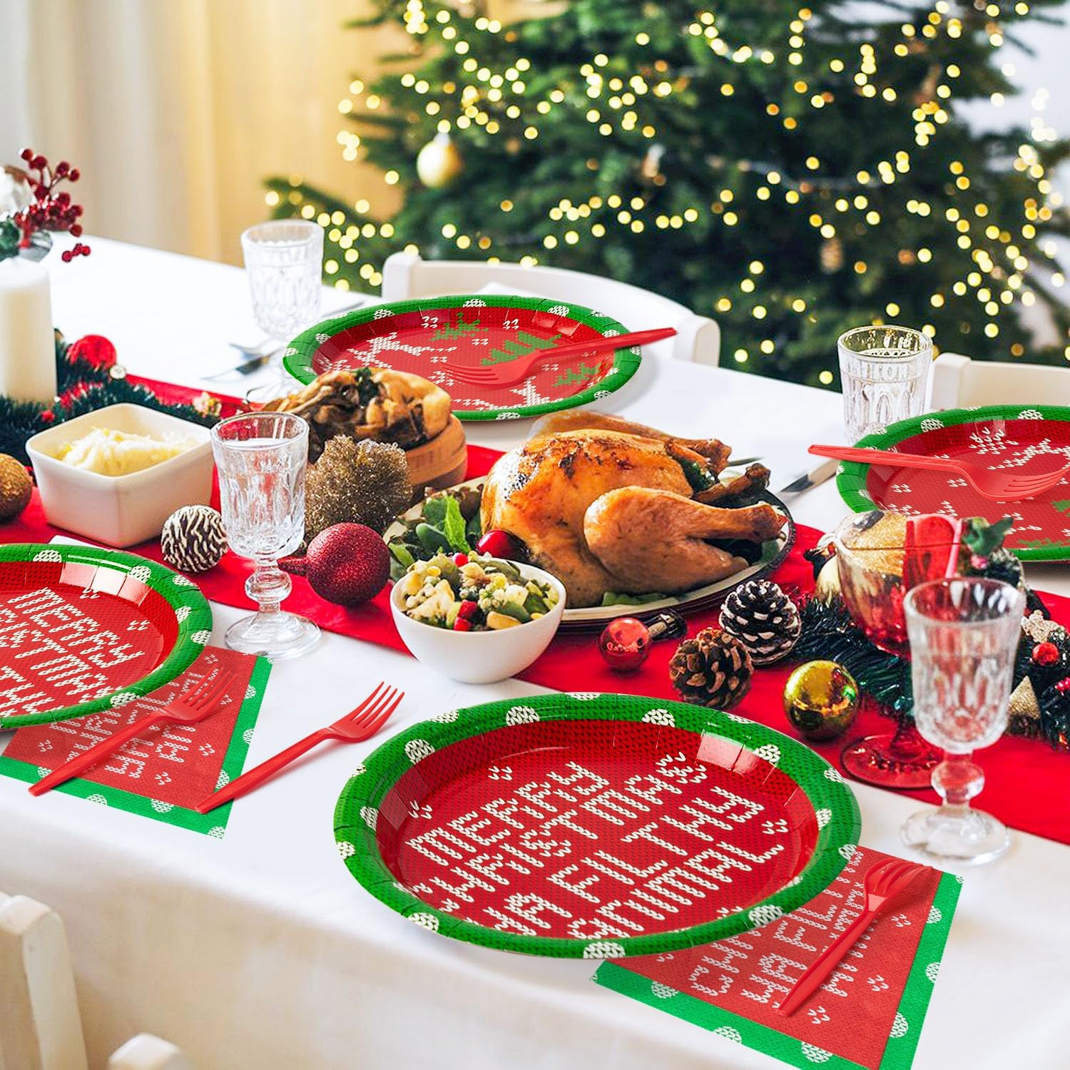 Christmas Plates Napkins Tableware - 96pcs Funny Xmas Movie Party Forks Dinnerware Set Decoration Supplies, Merry Christmas Ya Filthy Animal Disposable Tableware Favor for Holiday (24 Guests)