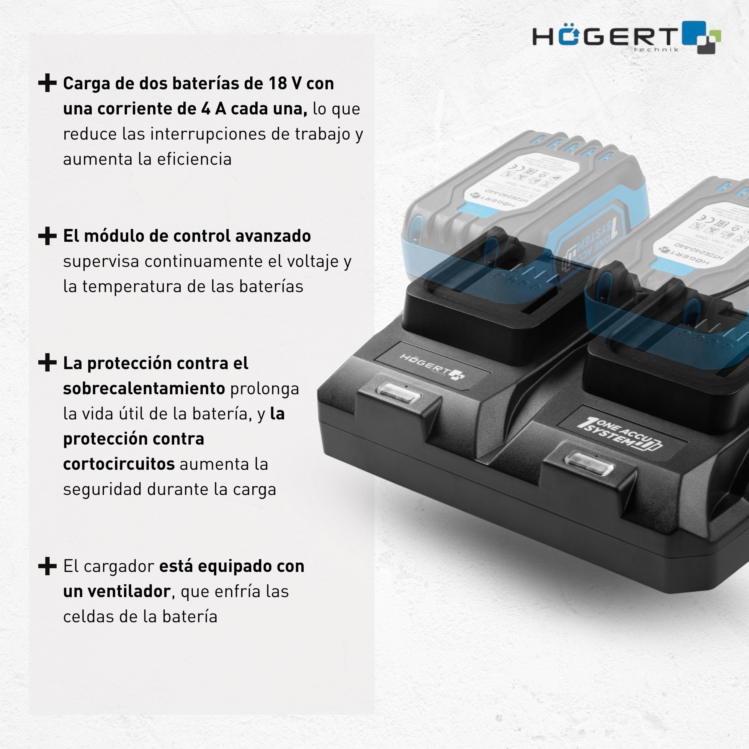 HÖGERT TECHNIK - Set cortacésped con batería 43 cm 2x18V con Taladro Atornillador 50 NM, 2X baterías de 4,0 Ah y Cargador Duo, cortacésped eléctrico sin escobillas Set Completo para jardín y Taller