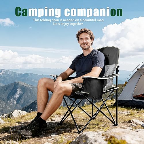 Miniatura 8 de Silla plegable portátil para exteriores con portavasos y bolsa enfriadora, malla transpirable, reposabrazos anchos, diseño ergonómico para