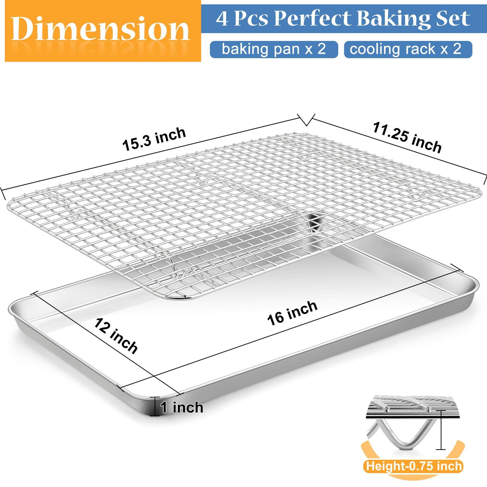 Stainless Steel Cookie Sheet Pan With Grid Rack TeamFar Baking Sheet ...