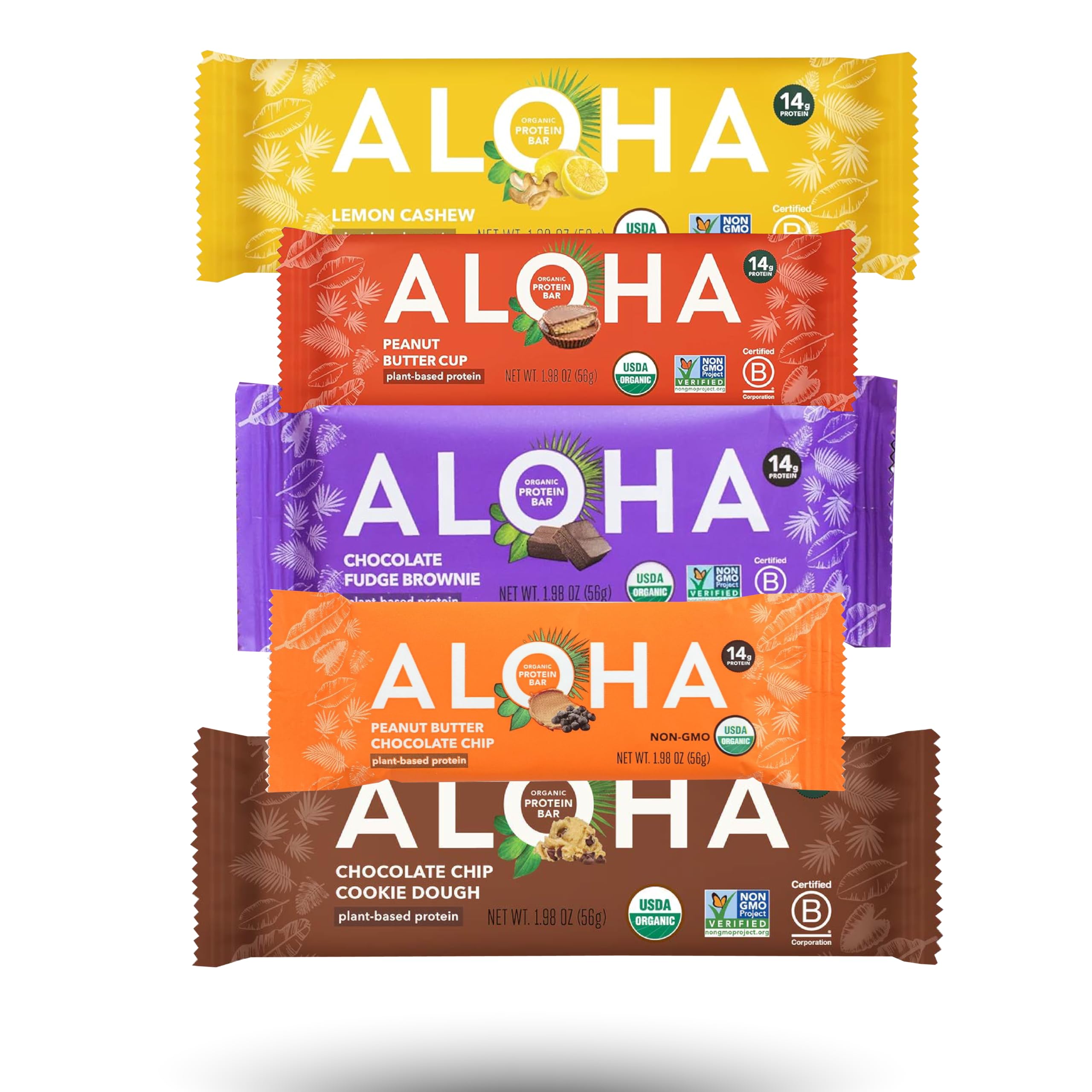 Aloha Protein Bars Organic Plant Based Protein Bars | Lemon Cashew, Peanut Butter Chocolate Chip, Peanut Butter Cup, Chocolate Chip Cookie Dough,