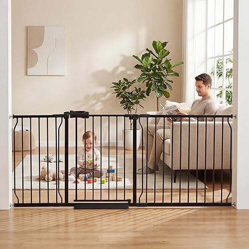 Miniatura 14 de HOOEN - Puertas de bebé extra anchas de 30 pulgadas de alto para puertas, escaleras de 86 a 105 pulgadas, puertas grandes y largas montadas a Negro