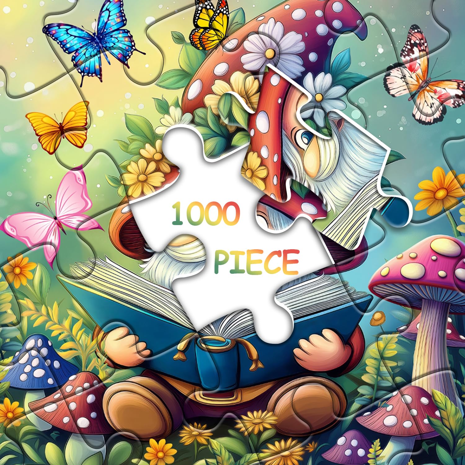 Śmieszne puzzle krasnale dla dorosłych, 1000 sztuk, natura, grzyb, motyl, ogród, tematyka, uroczy wiosenny krasnal kwiat, wyzwanie