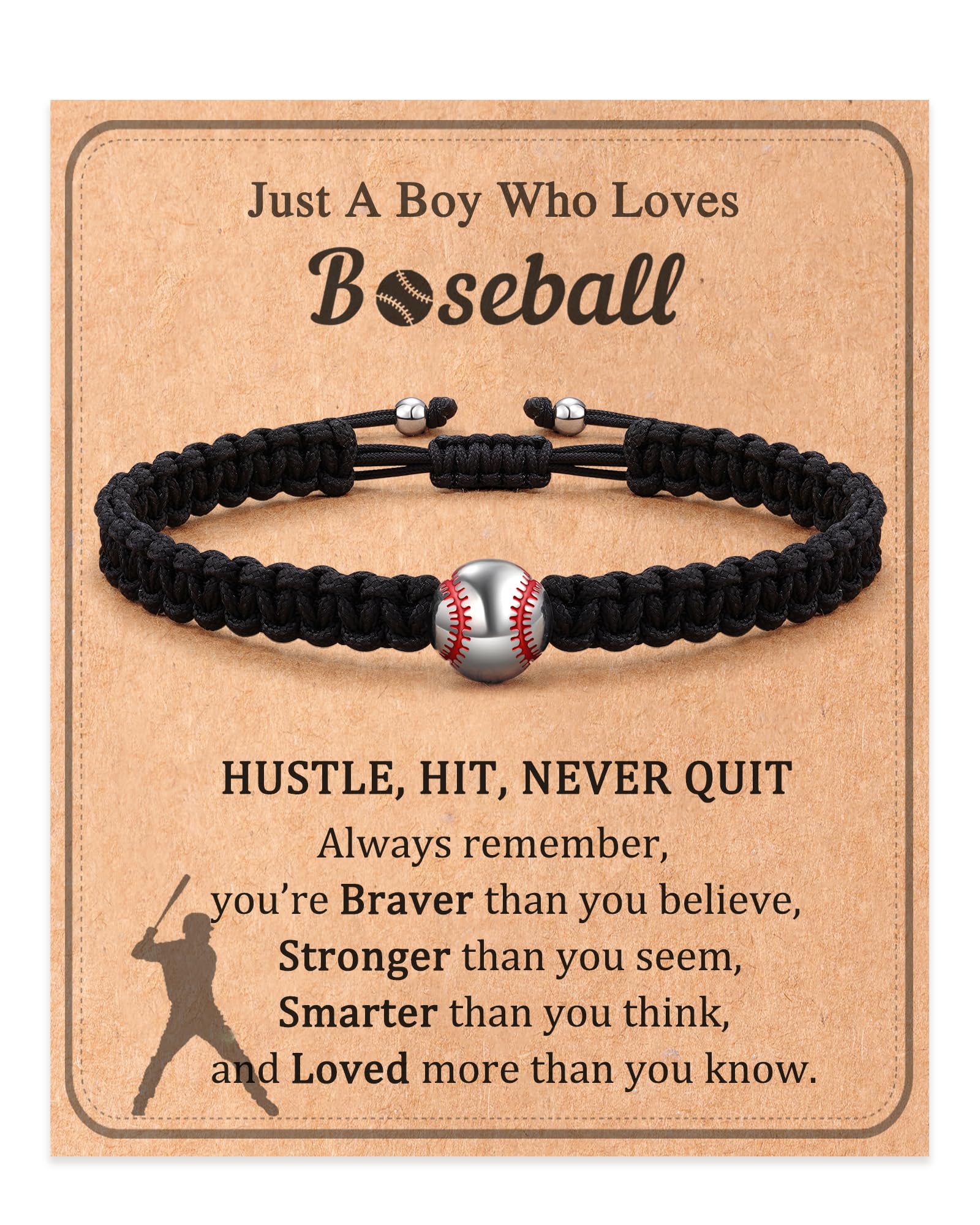 Jokkoi Baseball Football Soccer Gifts, Adjustable Braided Bracelets for Teen Men with Inspirational Quote Card