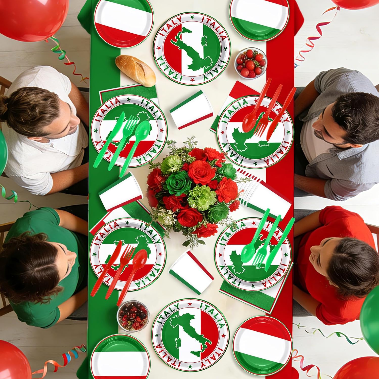 170Pcs Italian Flag Birthday Party Supplies Italy Flag Plates and Napkins Cups Forks Tablecloth Red White Green Tableware Set for Pizza Holiday Family Gathering Dinner Party Decorations Serves 24