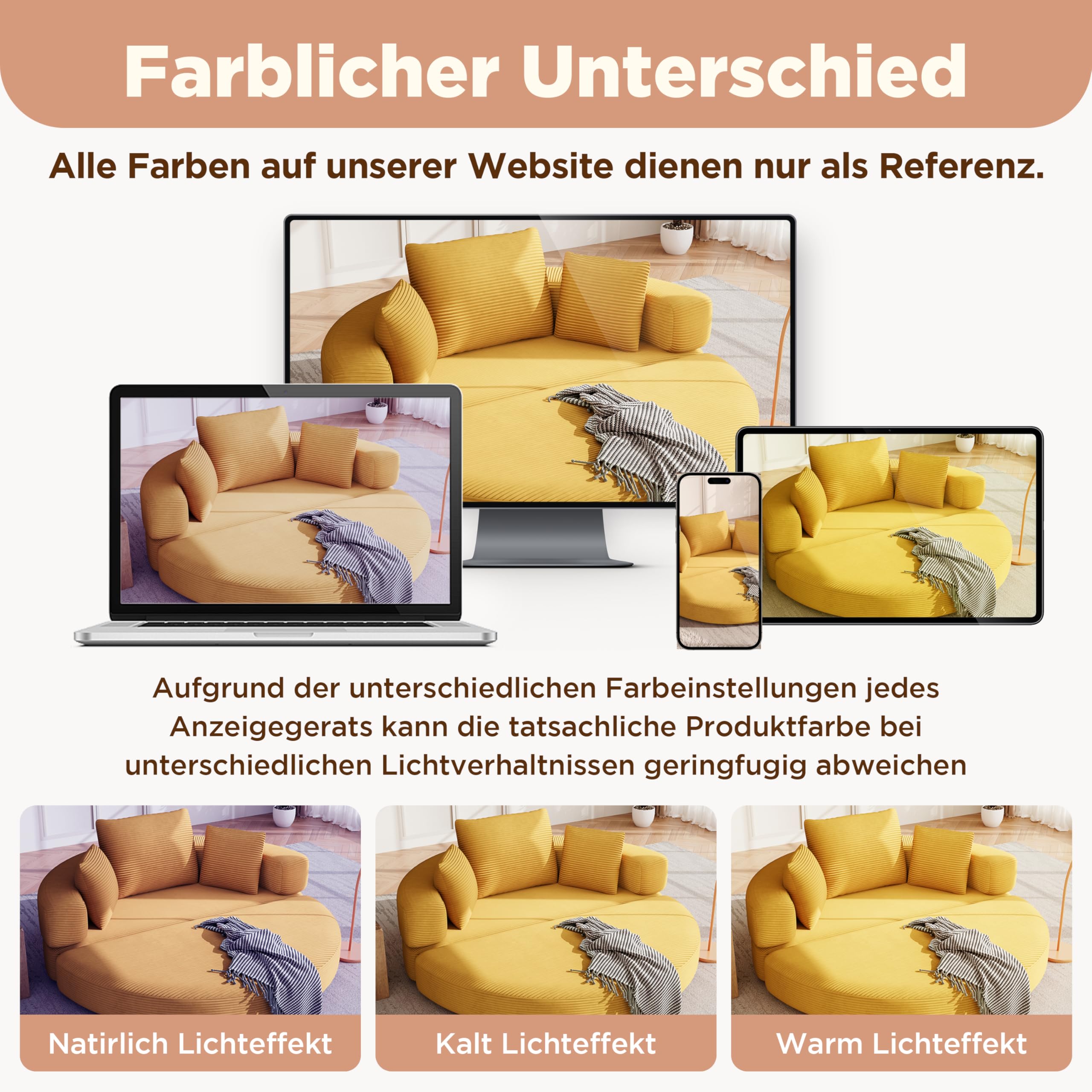 Merax Klappsofa Bett 2 in 1 Boneless Couch Schlafsofa Klappsofa Bett Gästebett Lazy Sofa Bodensofa, Modulares Bodensofa mit Kissen, oval 173x176 cm, Sofa für Wohnzimmer & Schlafzimmer,Gelb