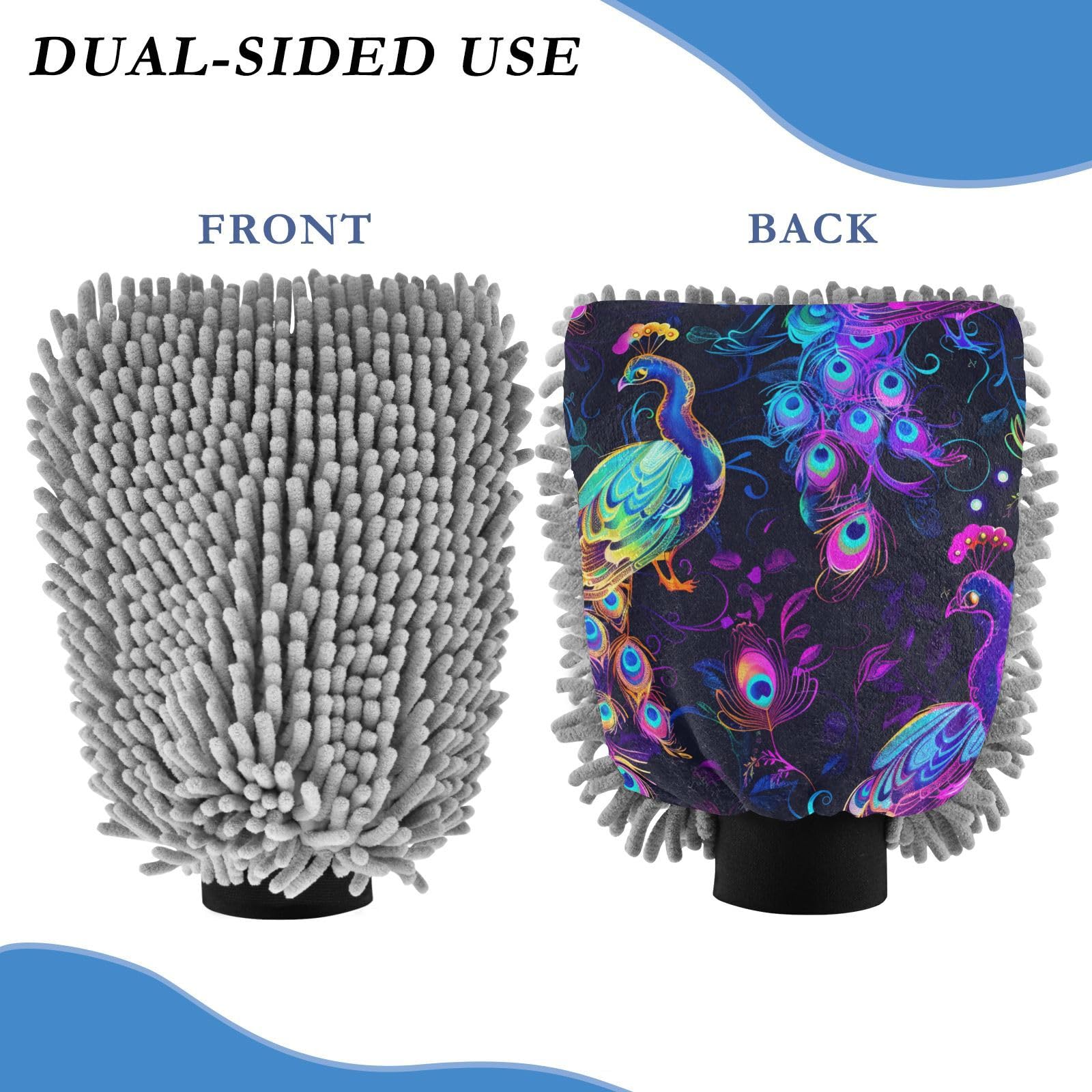 IOACIY Absorbent Microfiber Car Wash Drying Mitts, 2 Pack, Scratch-Free & Lint-Free, Rich Foam, Highly Absorbent, Double Sided, Wash Mitt Perfect for Car Washing, M, Peacock (14)