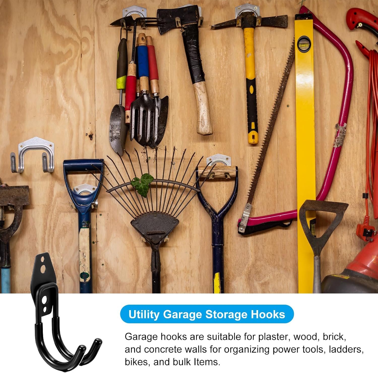 uxcell 12Pcs Garage Hooks, 68mm/2.68" Small Wall Storage Hooks Utility Iron Garage Storage Hooks for Organizing Power Tools, Ladders, Bulk Items, Bikes, Ropes, and More Equipment