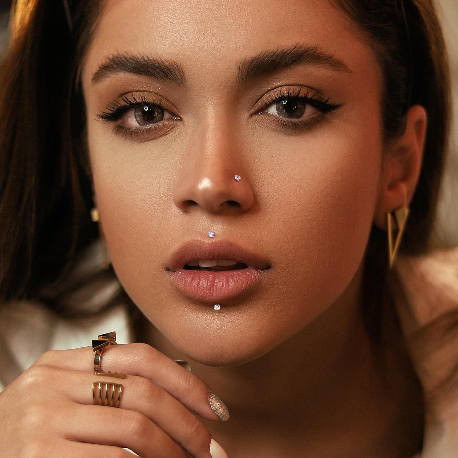 Besteel 28Pcs Threadless Nose Rings Studs Set Surgical Steel Lip Nostril Labret Medusa Piercing Jewelry Push in Tragus Conch Helix Flat Back Earrings for Women Men 16G 18G 20G 6/8mm - Image 3