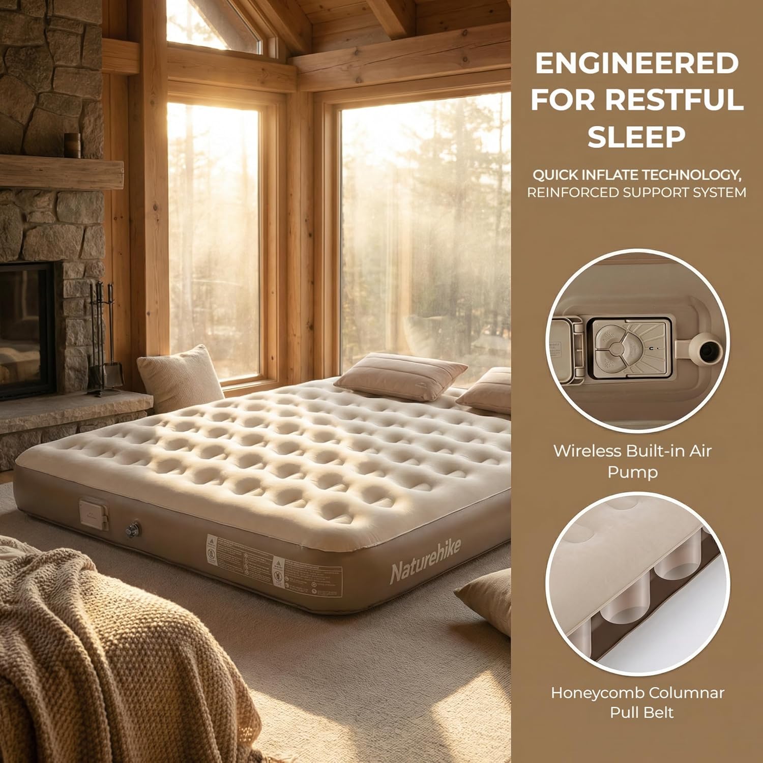 Naturehike California King Air Mattresses with Rechargeable Built-in Pump, Inflatable Mattress, Portable Blow up Mattress, Air Bed for Home, Camping, Guest