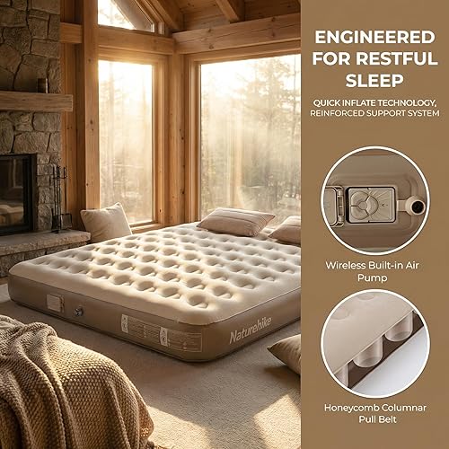 Miniatura 3 de Naturehike Compact King Size Air Mattress with Built-in USB Rechargeable Pump, 992 lbs Max Support Inflatable Mattresses, Blow up Mattress Air Bed