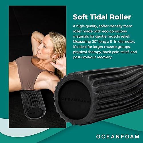 Miniatura 3 de Oceanfoam Soft Tidal Roller (negro y carbón jaspeado) - Rodillo de espuma de baja densidad para terapia física, dolor de espalda, ejercicio y