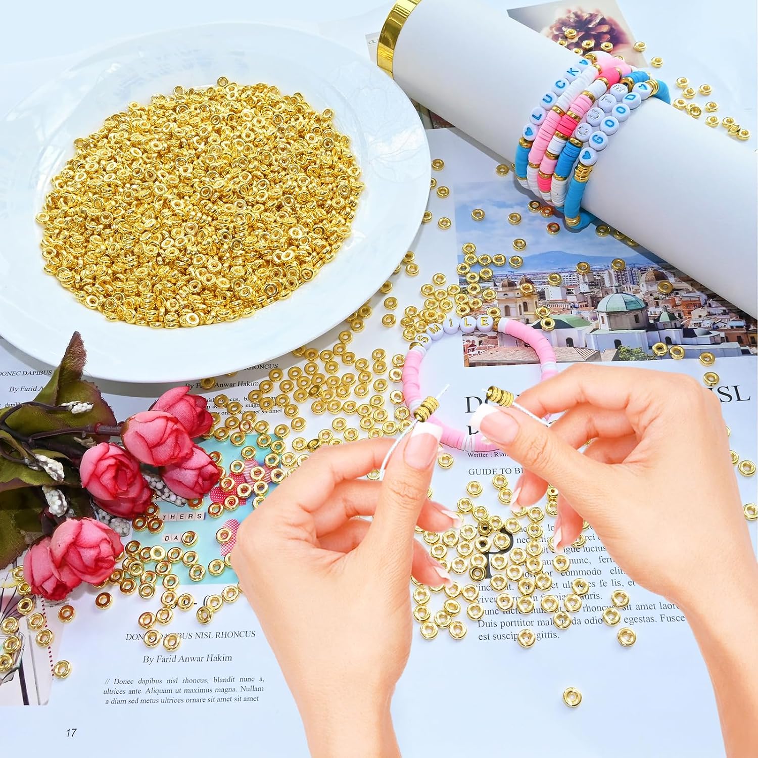Amaney 500pcs 6mm Gold Flat Round Spacer Beads Disc Loose Jewelry Making Beads for DIY Bracelet Necklace Earring Craft Supplies