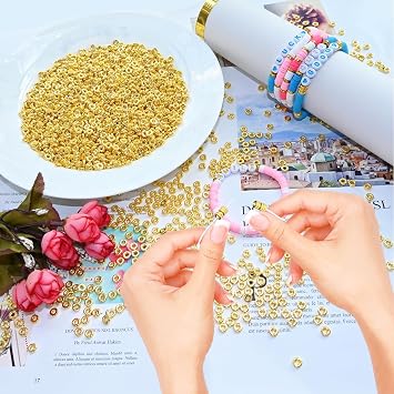 Amaney 500pcs 6mm Gold Flat Round Spacer Beads Disc Loose Jewelry Making Beads for DIY Bracelet Necklace Earring Craft Supplies