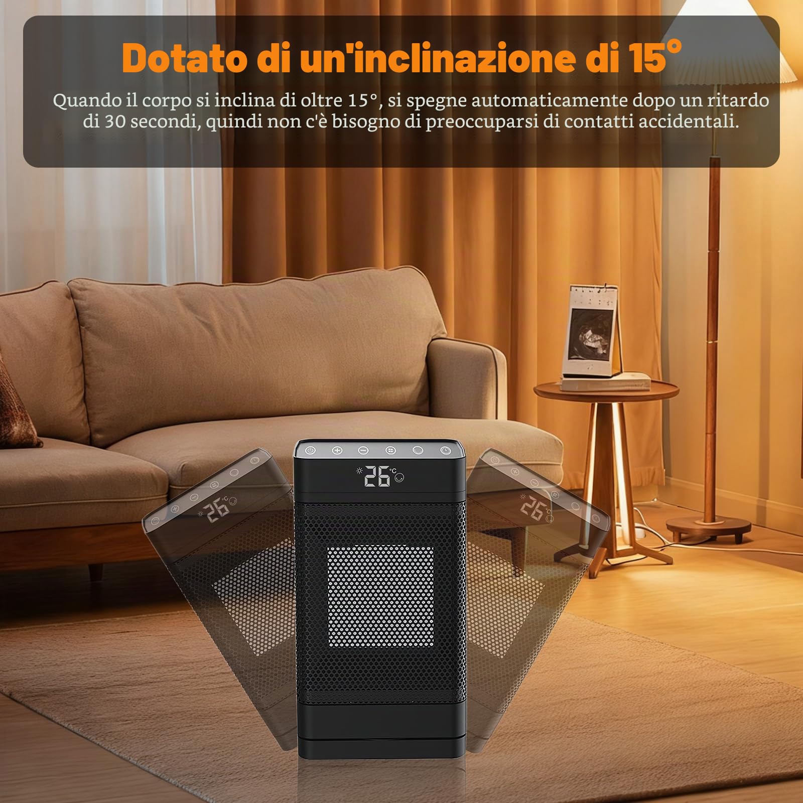 Stufetta Elettrica Basso Consumo 2000W, 3 Modalità, Modalità ECO Stufa Elettrica Basso Consumo 70° Oscillazione, Timer 12H, Telecomando, Protezione da Ribaltamento per Uso Interno