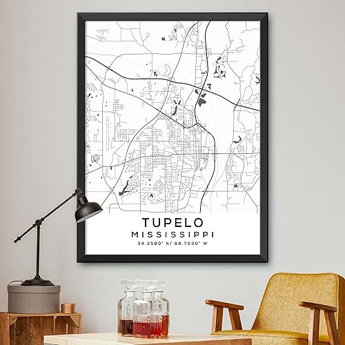 Mapa de Tupelo, Mississippi, Light 2 (24x36)