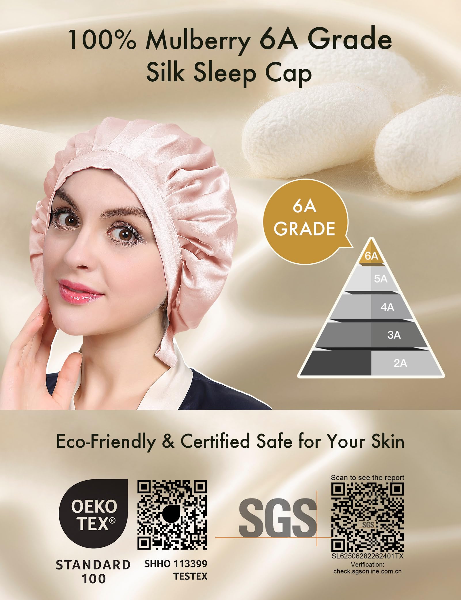 LilySilk 100% Pure Mulberry Silk Sleep Cap for Hair Care Women 19 Momme - Image 2