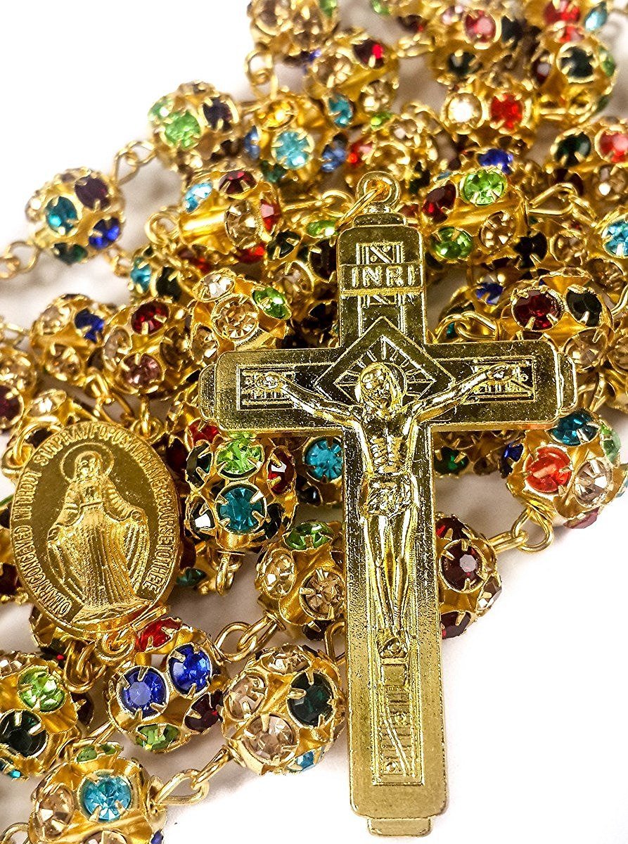 Image secondaire de Nazareth Store collier de perles colorées en cristal et Zircon, chapelet doré, catholique, avec croix, médaille miraculeuse