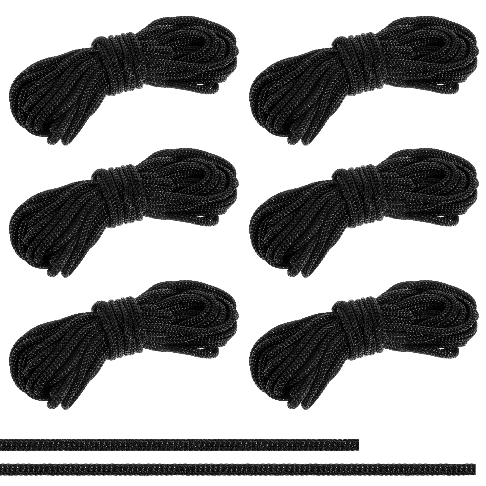 6 Pieces Trampoline Net Connection Rope, 16 Feet Each, 0.2 Inch Thick Black Tie Down Rope Replacement Parts Long Safety Trampoline Net Cords for Enclosure Nets